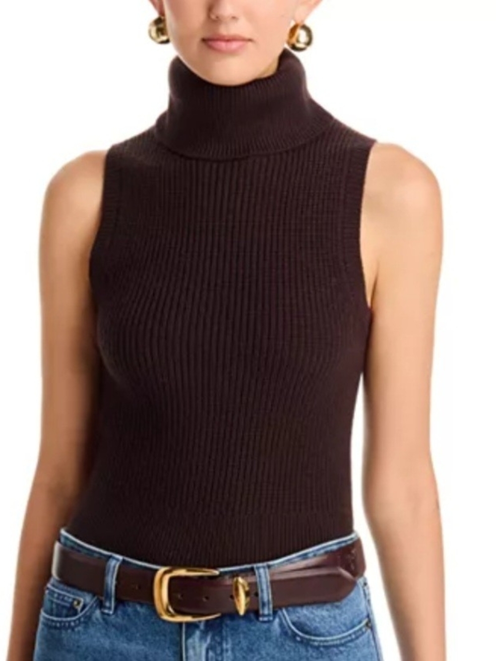 Joseph A Women's Brown Sleeveless Ribbed Mock Neck Top ~ Size Medium